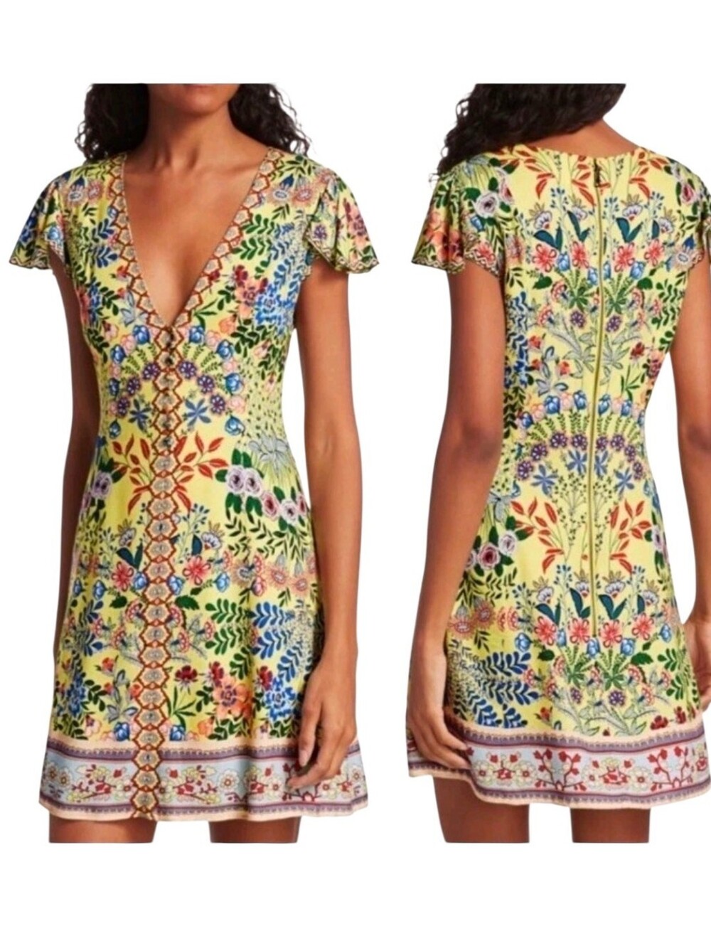 ALICE + OLIVIA Hadley Floral Mini Dress Women's Half Button V-neck Sz 4 - Picture 6 of 16